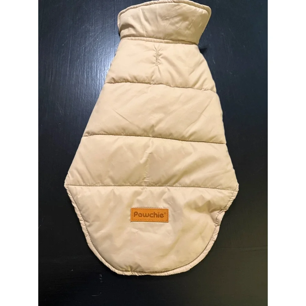 Pawchie Reversible Dog Puffer Vest Plaid Tan Quilted Jacket Medium RN DCD057